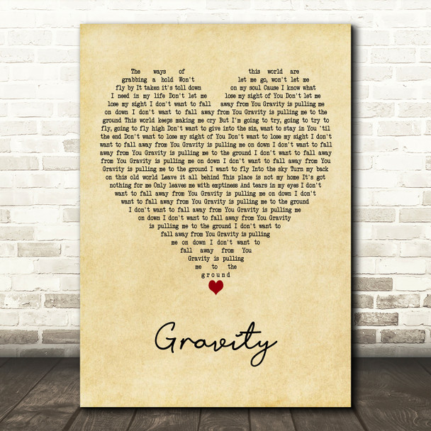 Shawn McDonald Gravity Vintage Heart Decorative Wall Art Gift Song Lyric Print