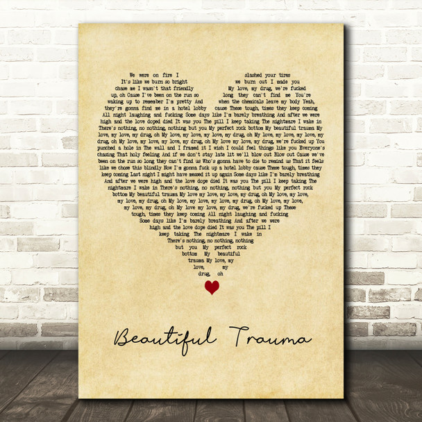 Pink Beautiful Trauma Vintage Heart Decorative Wall Art Gift Song Lyric Print