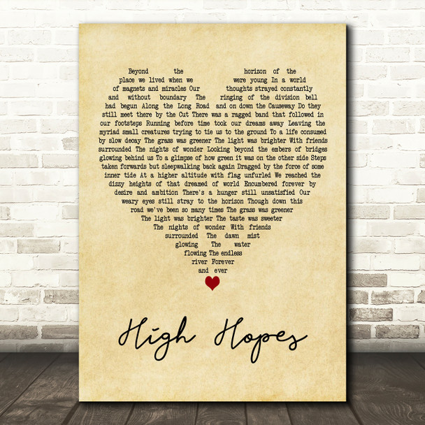 Pink Floyd High Hopes Vintage Heart Decorative Wall Art Gift Song Lyric Print