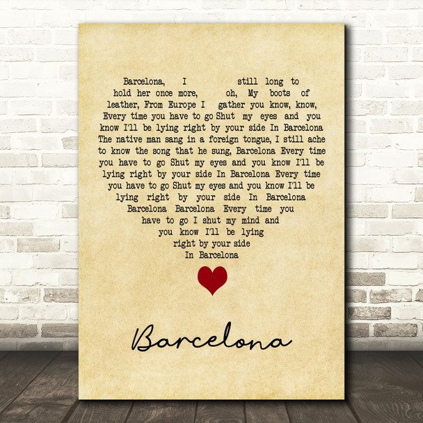 George Ezra Barcelona Vintage Heart Decorative Wall Art Gift Song Lyric Print