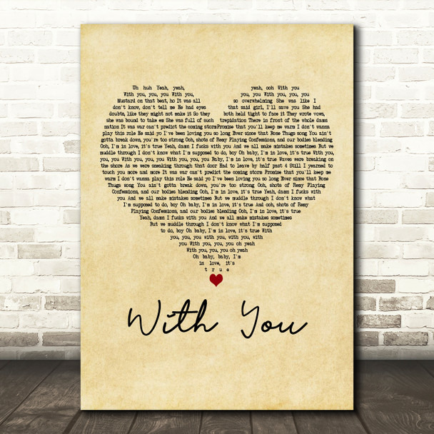 Mariah Carey With You Vintage Heart Decorative Wall Art Gift Song Lyric Print