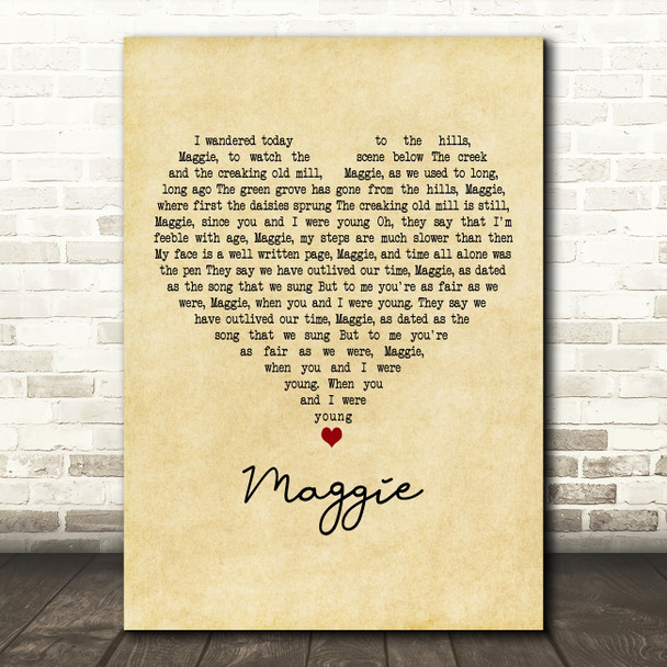 Foster & Allen Maggie Vintage Heart Decorative Wall Art Gift Song Lyric Print