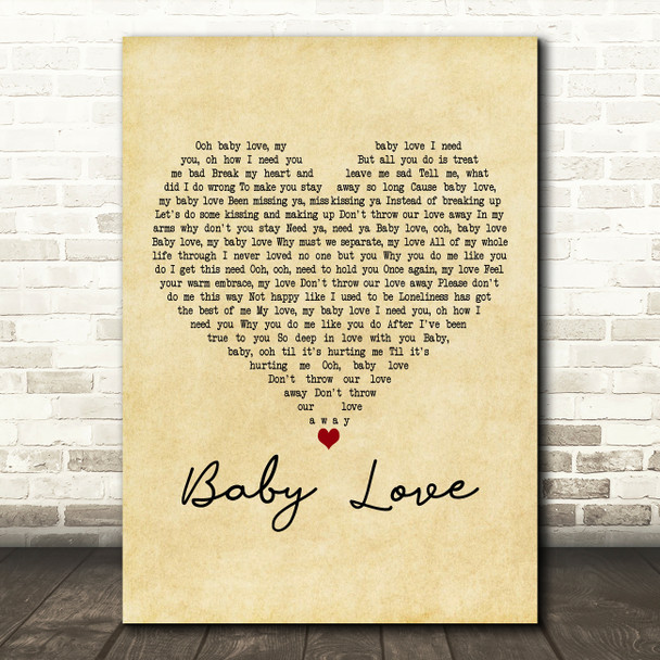 Diana Ross Baby Love Vintage Heart Decorative Wall Art Gift Song Lyric Print