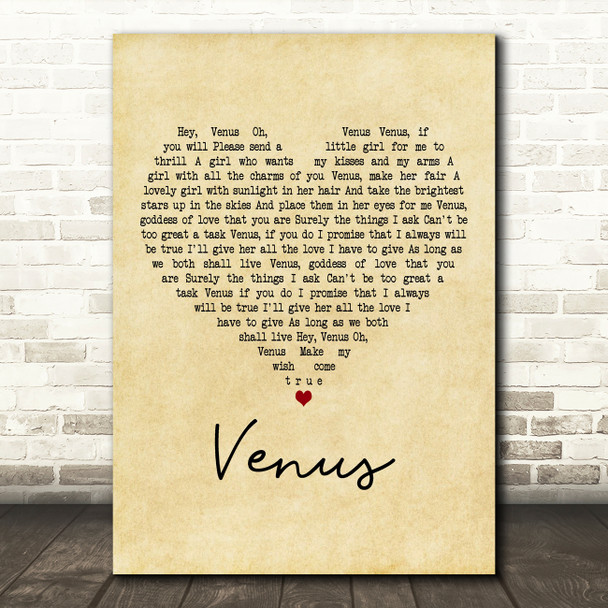 Frankie Avalon Venus Vintage Heart Decorative Wall Art Gift Song Lyric Print