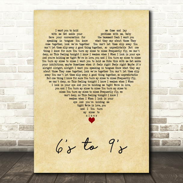 Big Wild 6's to 9's Vintage Heart Decorative Wall Art Gift Song Lyric Print