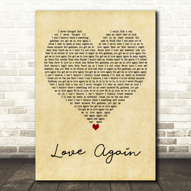 Dua Lipa Love Again Vintage Heart Decorative Wall Art Gift Song Lyric Print