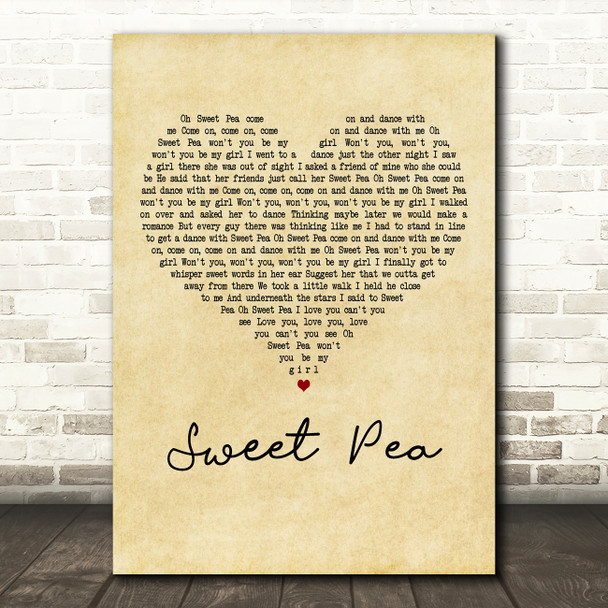 Tommy Roe Sweet Pea Vintage Heart Decorative Wall Art Gift Song Lyric Print