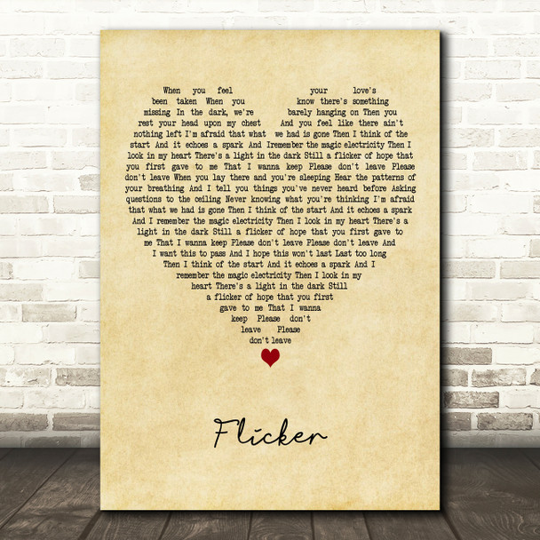 Niall Horan Flicker Vintage Heart Decorative Wall Art Gift Song Lyric Print