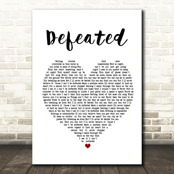 Anastacia Defeated White Heart Song Lyric Quote Print