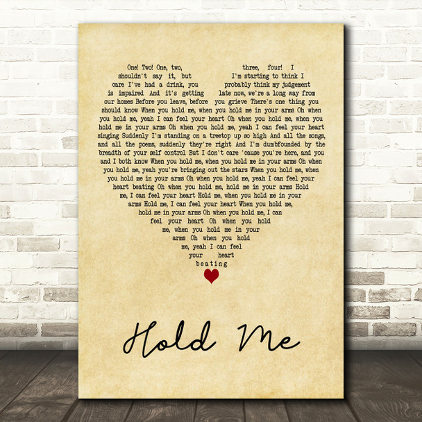 Tom Odell Hold Me Vintage Heart Decorative Wall Art Gift Song Lyric Print