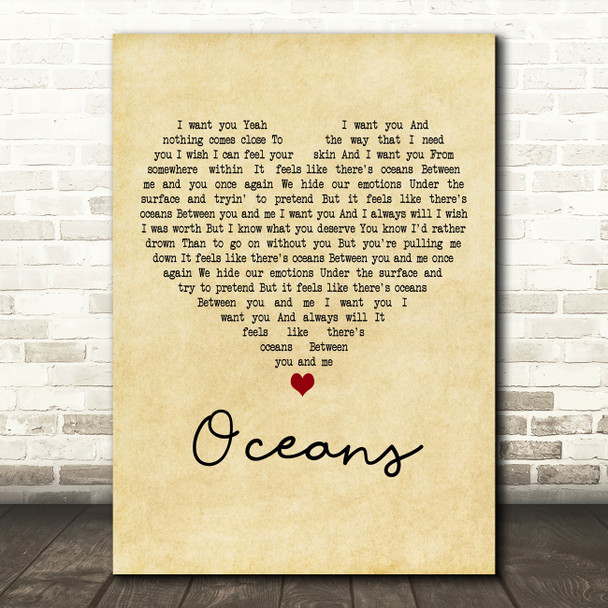 Seafret Oceans Vintage Heart Decorative Wall Art Gift Song Lyric Print