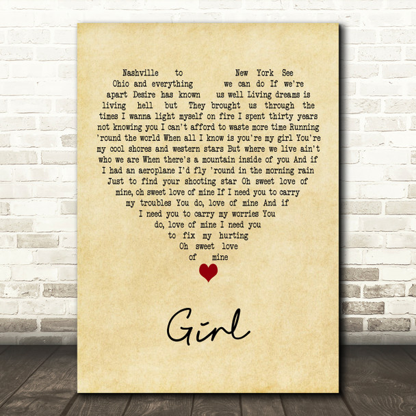 Lovedrug Girl Vintage Heart Decorative Wall Art Gift Song Lyric Print