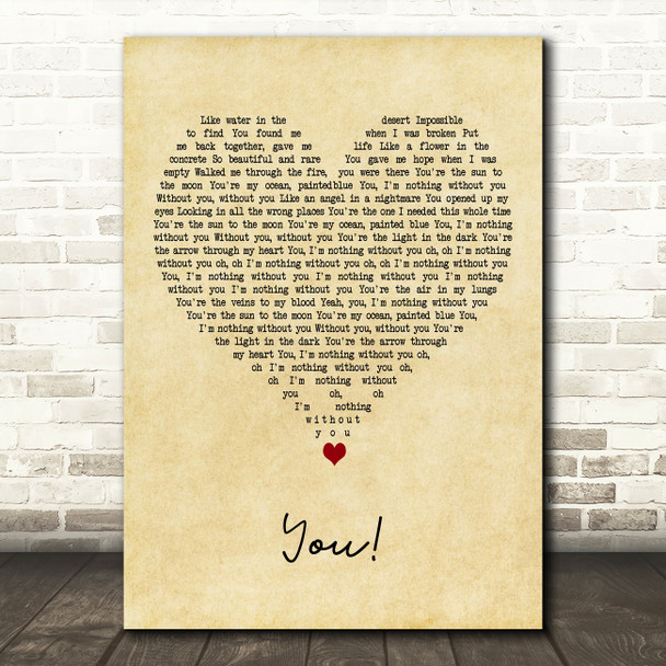 Lany You! Vintage Heart Decorative Wall Art Gift Song Lyric Print