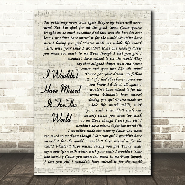 Ronnie Milsap I Wouldnt Have Missed It for the World Vintage Script Wall Art Gift Song Lyric Print