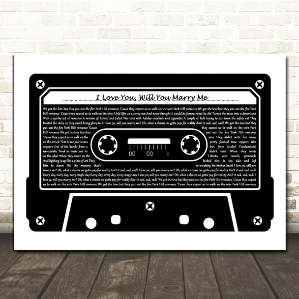 Yungblud I Love You, Will You Marry Me Black & White Music Cassette Tape Song Lyric Print