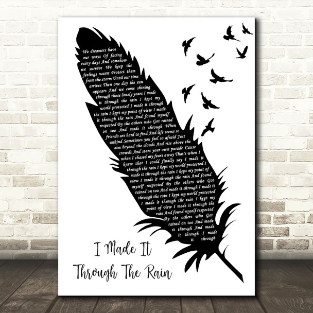 Barry Manilow I Made It Through The Rain Black & White Feather & Birds Song Lyric Print