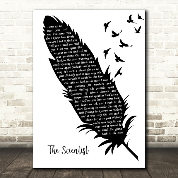 Coldplay The Scientist Black & White Feather & Birds Decorative Gift Song Lyric Print