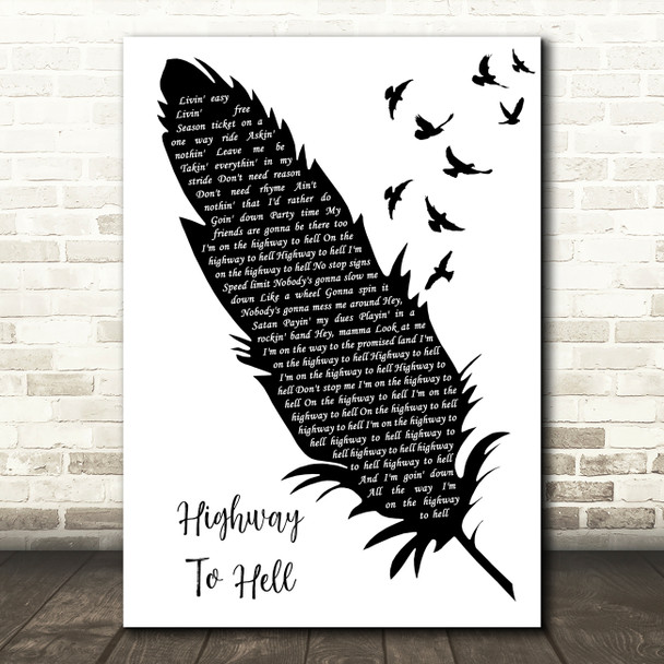 AC DC Highway To Hell Black & White Feather & Birds Decorative Gift Song Lyric Print