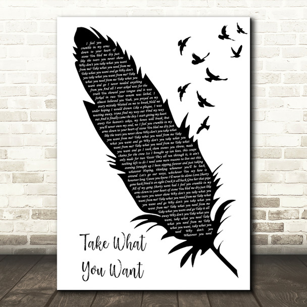 Post Malone Take What You Want Black & White Feather & Birds Song Lyric Print