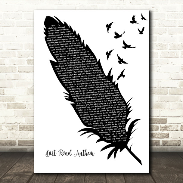Jason Aldean Dirt Road Anthem Black & White Feather & Birds Song Lyric Print