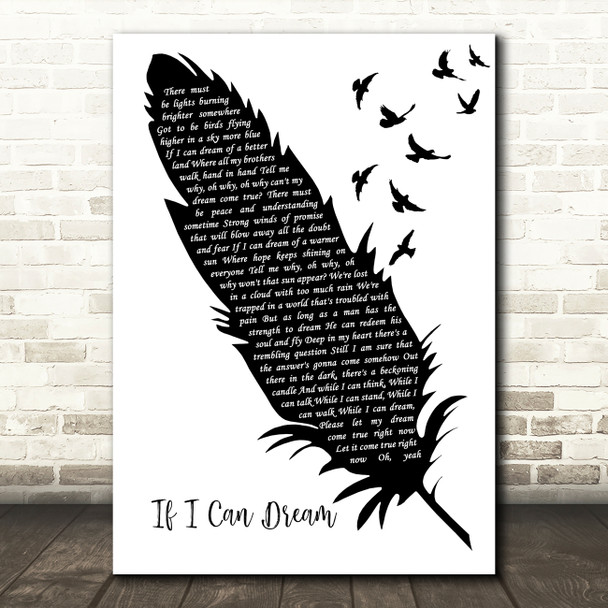 Elvis Presley If I Can Dream Black & White Feather & Birds Song Lyric Print