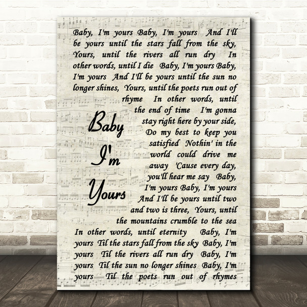 Arctic Monkeys Baby I'm Yours Vintage Script Song Lyric Quote Print