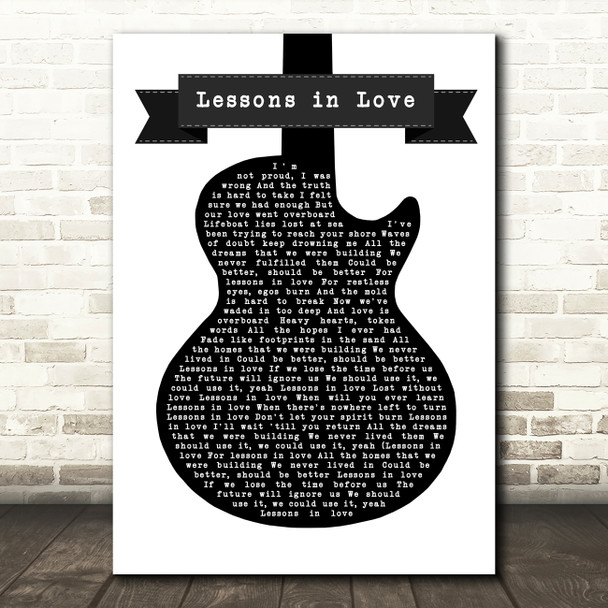 Level 42 Lessons in Love Black & White Guitar Decorative Wall Art Gift Song Lyric Print