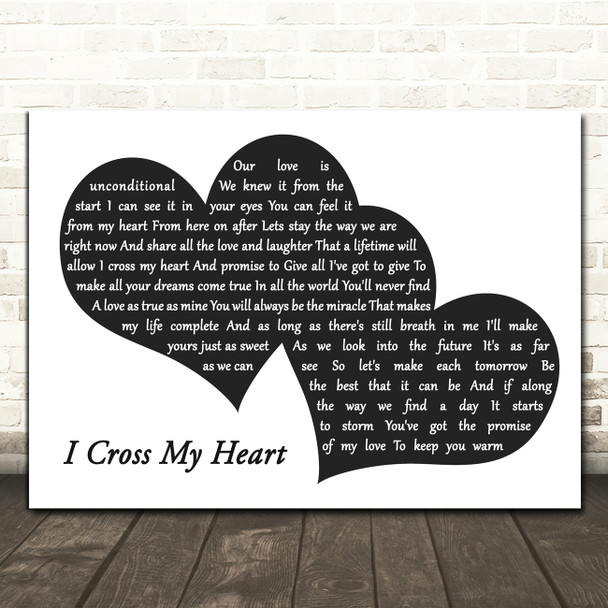 George Strait I Cross My Heart Landscape Black & White Two Hearts Wall Art Gift Song Lyric Print