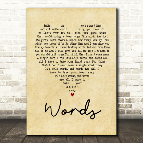 Bee Gees Words Vintage Heart Song Lyric Quote Print