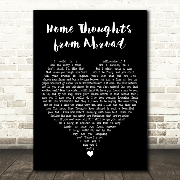 Clifford T. Ward Home Thoughts from Abroad Black Heart Decorative Wall Art Gift Song Lyric Print