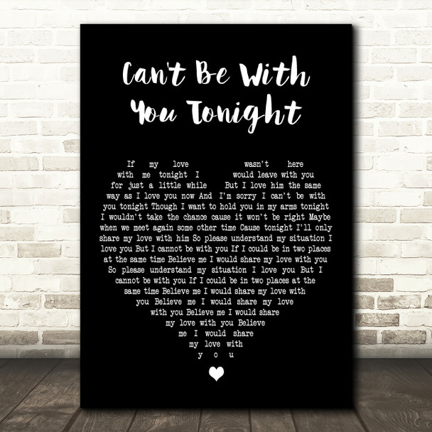 Judy Boucher Can't Be With You Tonight Black Heart Decorative Wall Art Gift Song Lyric Print