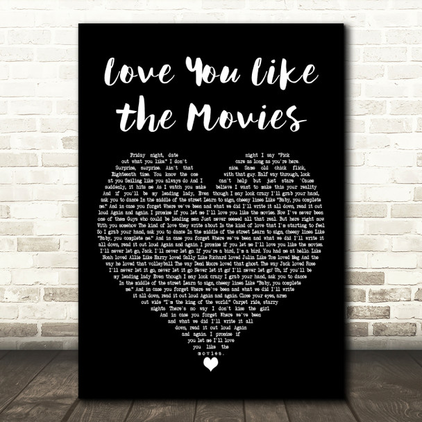 Anthem Lights Love You Like the Movies Black Heart Decorative Wall Art Gift Song Lyric Print