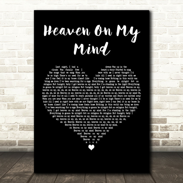 Becky Hill & Sigala Heaven On My Mind Black Heart Decorative Wall Art Gift Song Lyric Print