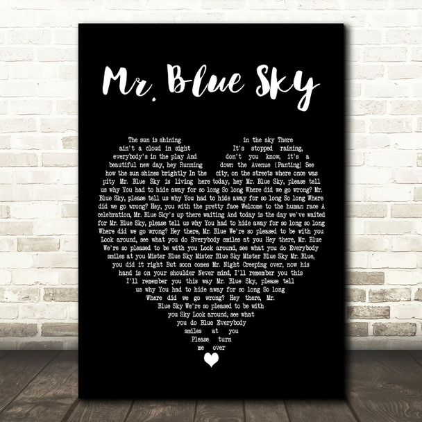 Electric Light Orchestra Mr. Blue Sky Black Heart Decorative Wall Art Gift Song Lyric Print