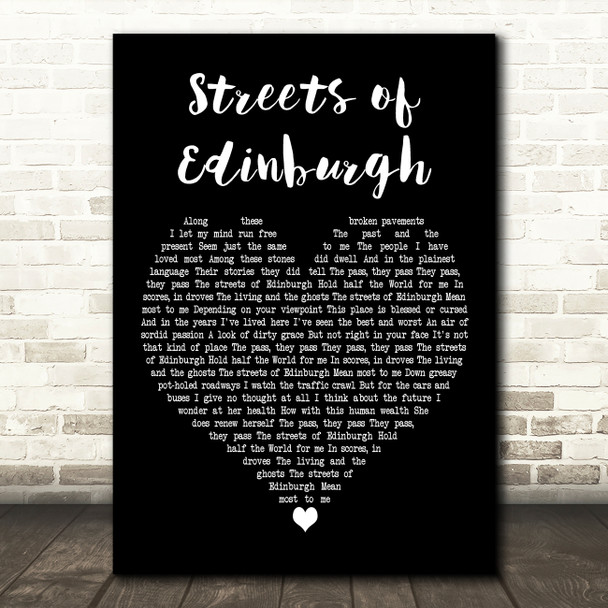 The Proclaimers Streets of Edinburgh Black Heart Decorative Wall Art Gift Song Lyric Print