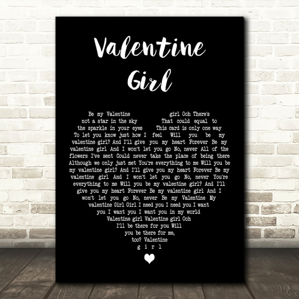 New Kids on the Block Valentine Girl Black Heart Decorative Wall Art Gift Song Lyric Print