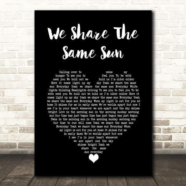 Stereophonics We Share The Same Sun Black Heart Decorative Wall Art Gift Song Lyric Print