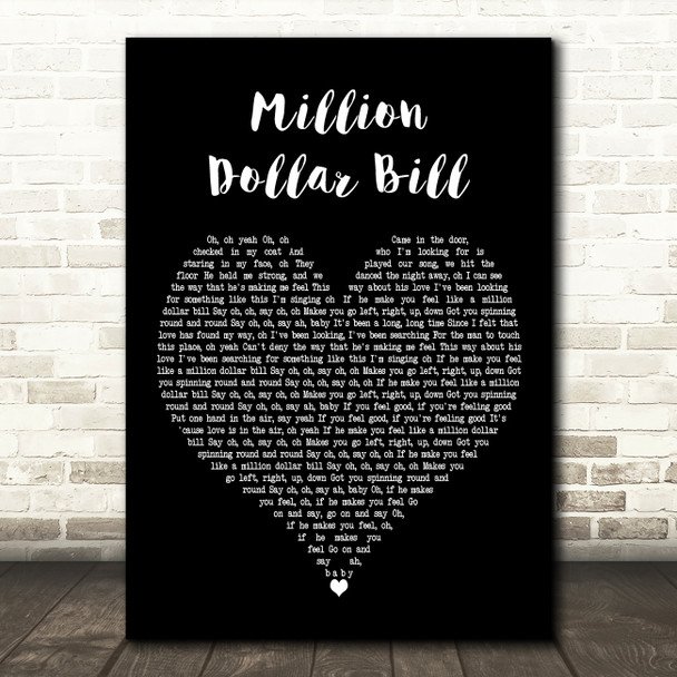 Whitney Houston Million Dollar Bill Black Heart Decorative Wall Art Gift Song Lyric Print