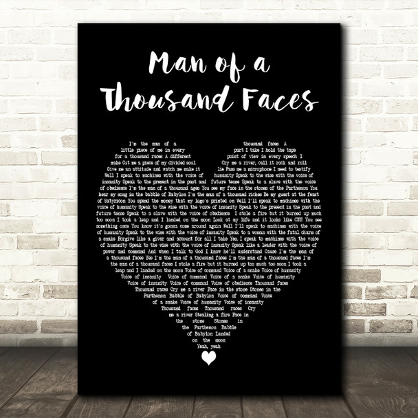 Marillion Man of a Thousand Faces Black Heart Decorative Wall Art Gift Song Lyric Print