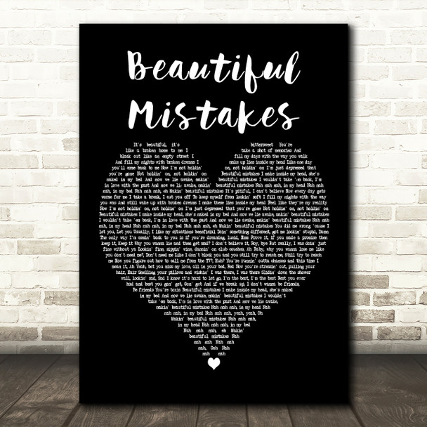 Maroon 5 & Megan Thee Stallion Beautiful Mistakes Black Heart Wall Art Song Lyric Print