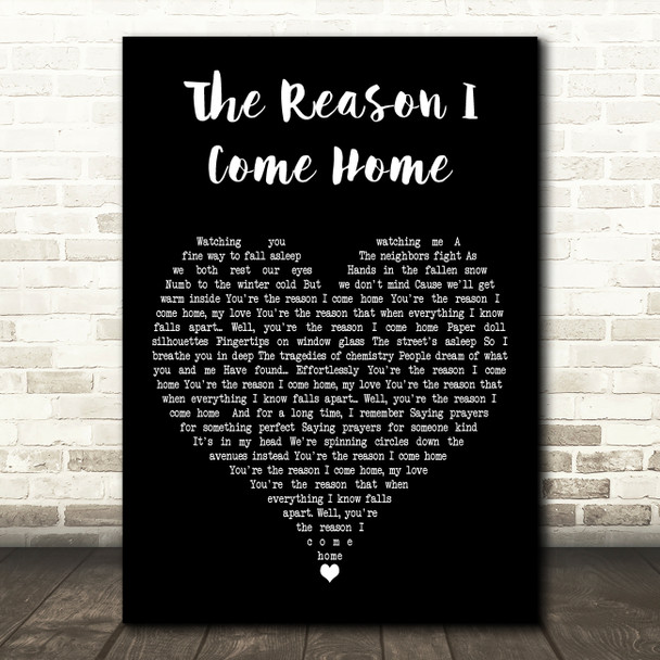 Ron Pope The Reason I Come Home Black Heart Decorative Wall Art Gift Song Lyric Print
