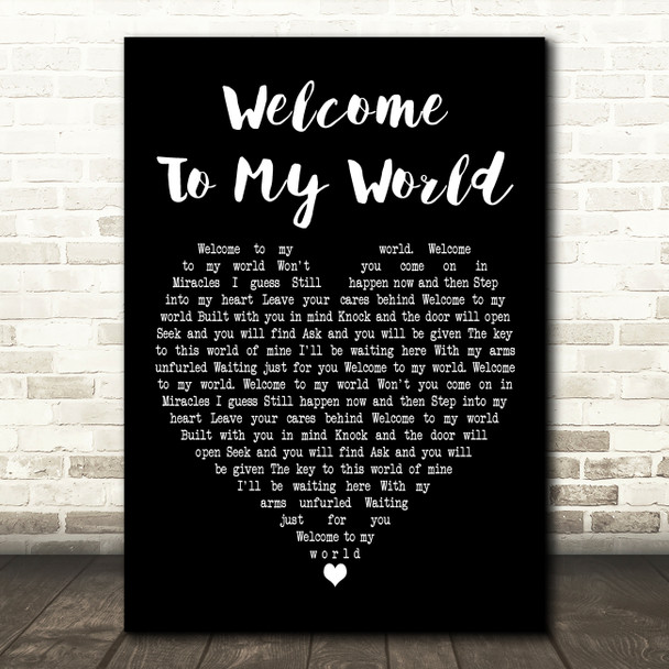 Jim Reeves Welcome To My World Black Heart Decorative Wall Art Gift Song Lyric Print