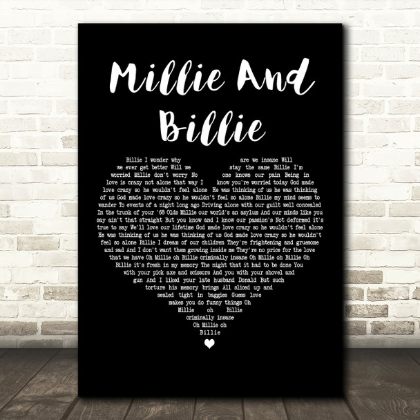 Alice Cooper Millie And Billie Black Heart Decorative Wall Art Gift Song Lyric Print
