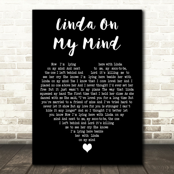 Conway Twitty Linda On My Mind Black Heart Decorative Wall Art Gift Song Lyric Print