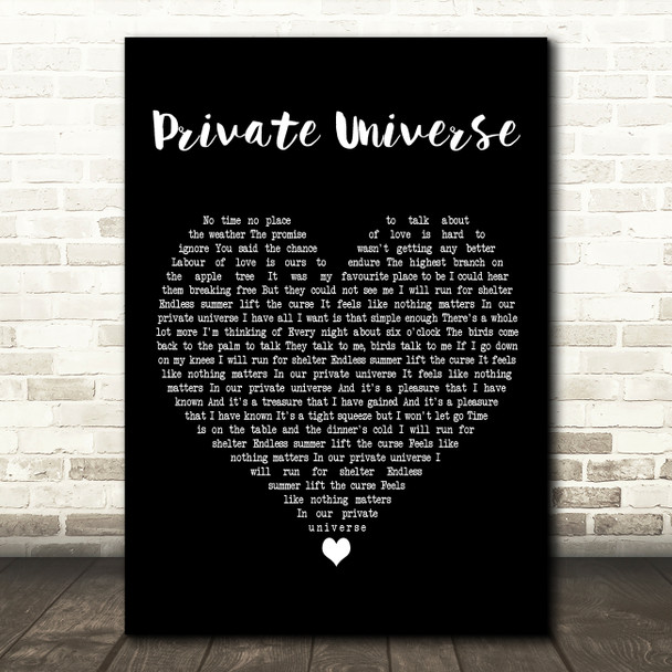 Crowded House Private Universe Black Heart Decorative Wall Art Gift Song Lyric Print