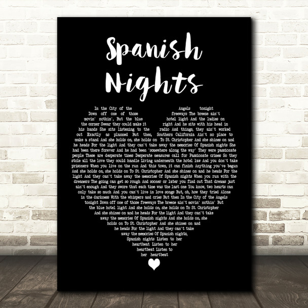 Michael Stanley Spanish Nights Black Heart Decorative Wall Art Gift Song Lyric Print