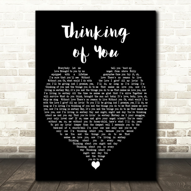 Maurine Walsh Thinking of You Black Heart Decorative Wall Art Gift Song Lyric Print