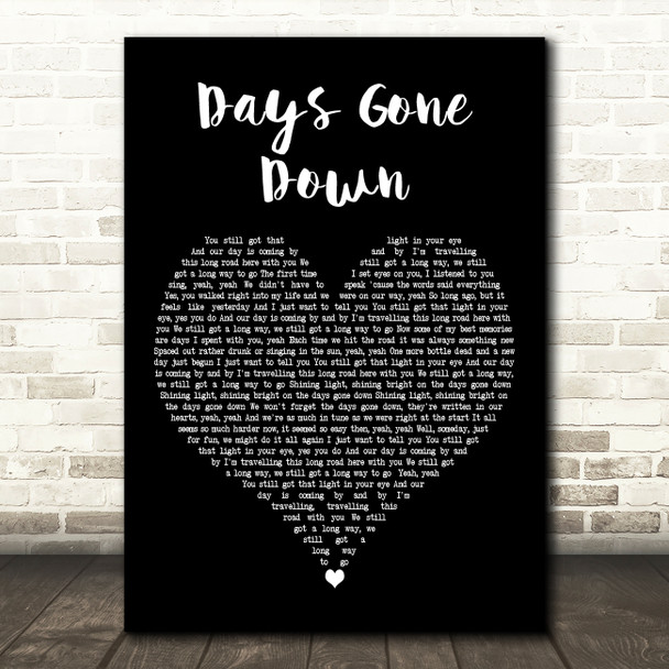 Gerry Rafferty Days Gone Down Black Heart Decorative Wall Art Gift Song Lyric Print