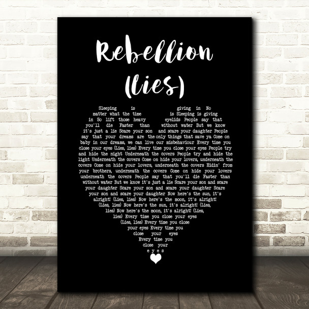 Arcade Fire Rebellion (Lies) Black Heart Decorative Wall Art Gift Song Lyric Print