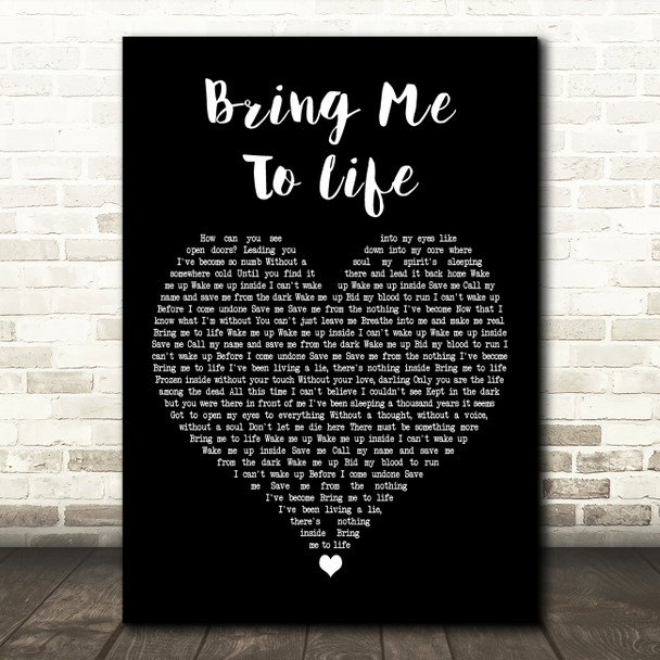 Evanescence Bring Me To Life Black Heart Decorative Wall Art Gift Song Lyric Print